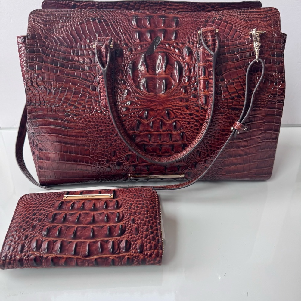 BRAHMIN Finley Carryall and Suri Wallet Pecan Melbourne EUC